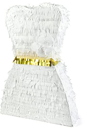 WeddingTree Pinata Braut Hochzeits Kleid zum Befüllen – Pinata Hochzeit - Party Spiel Spaß zur Hochzeit Verlobung – Piniata mit Stock und Maske – 50cm hoch