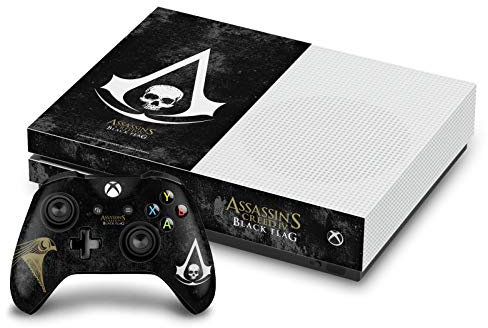 Head Case Designs Offizielle Zugelassen Assassin's Creed Grunge Schwarze Fahne Logos Matte Vinyl Haut Gaming Aufkleber Abziehbild Abdeckung kompatibel mit Xbox One S Console and Controller Bundle