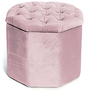 Pouf Imbottito Trapuntato Tinta Unita Salotto/Camera Ottagonale Velvet Vari Colori Pouf Rosa Antico