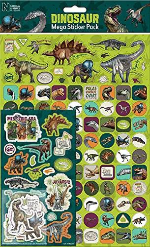 Natural History Museum Dinosaurs Mega Sticker Pack | Drei Arten von Aufklebern (insgesamt 150) | wiederverwendbar auf nicht porösen Oberflächen, grün