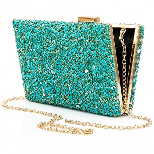 la monsita Clutch de fiesta mujer con pedrería, bolso de mano/cartera de mano para bodas y eventos con cadena dorada