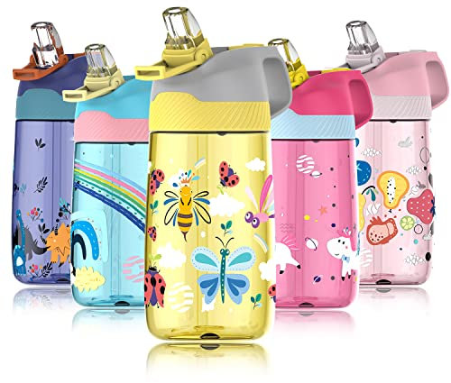 FJbottle Gourde Enfant avec Paille 450ml, Bouteille d'eau Enfant sans BPA Tritan, Gourde Étanche Réutilisable pour École, Sport, Maternelle