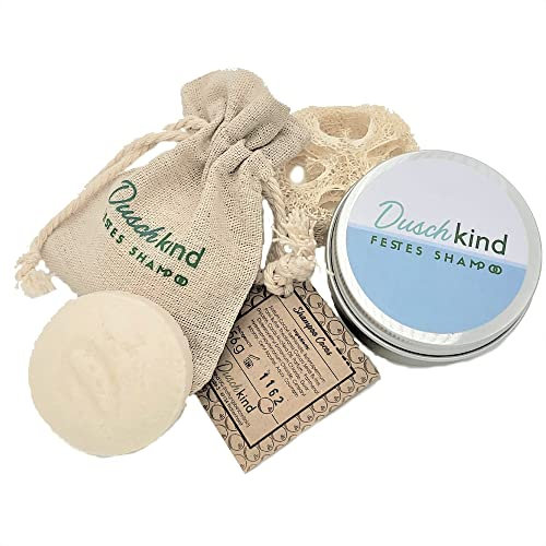 Duschkind festes Shampoo festes Duschgel Naturkosmetik Kokos 4in1 Handgemacht Vegan für normales Haar 100% Plastikfrei 56 g mit Aufbewahrung