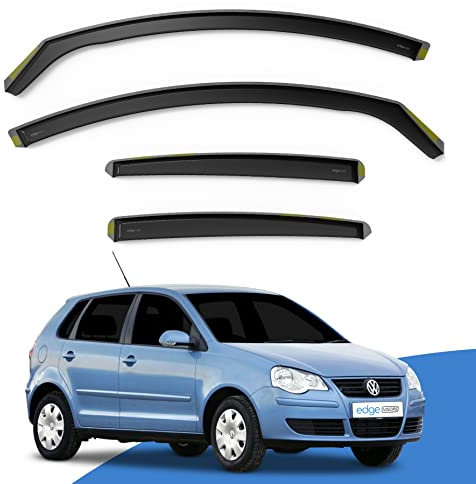 EdgeVisors Wind Deflectors | Fits: VW Polo MK4 9N/9N3 (2002-2009) 5 Door Hatchback 4pc Set | In-Channel Rain Guards for Wind, Rain & Sun Protection, Easy Installation - Tinted