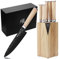 YOUSUNLONG Juego de cuchillos de cocina - 5 piezas - Acero de titanio negro AUS8 japonés - Bloque de cuchillos de madera natural Fraxinus Americana - Mango de arce canadiense