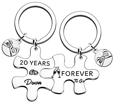 HULALA 5th 6th 9th 10th 11th 15th 20th 25th 30th 35th 40th 45th 50th Wedding Anniversary Matching Keyrings Gifts For Husband Wife Couple Parents Forever To Go Keychains (20 years)