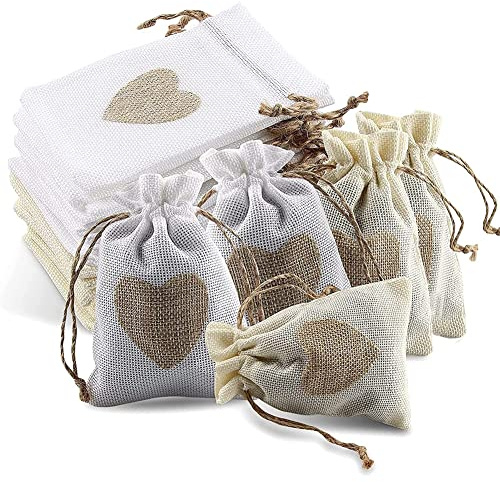 TTBDDM 40 Stück Jutesäckchen mit Kordelzug, Jutebeutel, Jutebeutel, für Süßigkeiten, Schmuck, Basteln und kleine Geschenke, 2 Farben