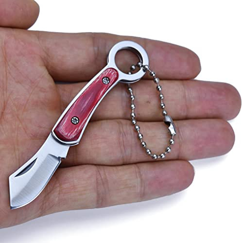 POCRROP Mini Couteau Pliant Couteau de Poche en 440 Acier Inoxydable, EDC Couteaux Pliants de Randonnée Poids Léger 18g (Rouge)
