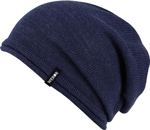 WEROR Herren Damen Leichte Beanie Slouch Strickmütze Longbeanie Jersey Mütze WEROR-390.1 (Einheitsgröße, Blau)
