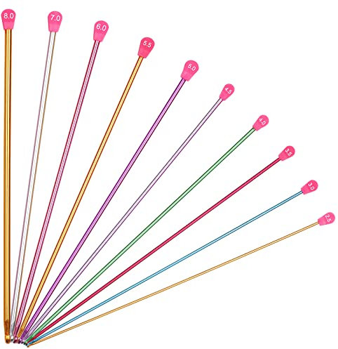 Aeelike 10 Stück Extra lange Tunesische Häkelnadel, 35 cm Hochwertige Tunesische Häkelnadeln Set für Anfänger, 2,5-8,0 mm Bunte Tunesische Afghanische Häkelnadel Set Decken, Pullover und Puppen