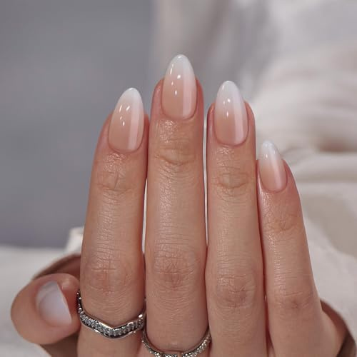 BTArtbox Press On Nails, Short Almond Pink Fake Nails, 32Pcs Full Kit