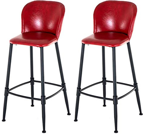 SYCARPET Satz von 2 industriellen Vintage Pub Höhe Küche Tresen Barhocker mit Kunstleder Kissen und Metall Basis - Rot/75cm