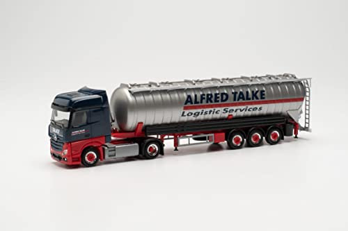 Herpa LKW Modell Mercedes Benz Actros Bigspace `18 ADR Saugsilo-Sattelzug „Alfred Talke“, originalgetreu im Maßstab 1:87, Modell LKW für Diorama, Modellbau Sammlerstück, Deko Miniaturmodelle