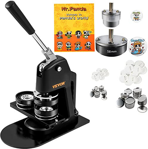 VEVOR Máquina para Hacer Botones de 32 mm y 58 mm Prensa para Chapas con 500 Kits de Botones con Libro Mágico y Cortador de Círculos Máquina para Hacer Chapas de Aluminio y ABS Kit de Personalización