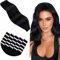 Hetto Tape Extensions Echthaar Schwarz Tape in Extensions Echthaar 45 cm Naturschwarz Seidig Gerade Invisible Tape Klebe Remy Haarverlangerung 20pcs 50g #1