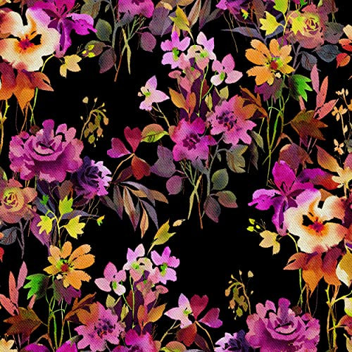 HEKO PANELS Stoff Oxford Wasserdichte Meterware Canvas-Stoff Polyester Stoff Zum Nähen Nähstoffe Möbelstoffe Dekostoffe Handwerken Wasserabweisend Blickdicht Blumen Schwarz Bunt 1 Meter 155 x 100 cm