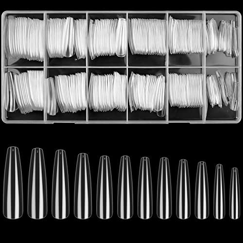 woshilaoDS 240pcs Clear Nail Tips, Acrylic Nail Tips, Trapezoidal Extra Long Full Cover False Nail Tips, Artificial Nail Tips, Press On Nails, Ballerina French Fake Nails Tips (clear)