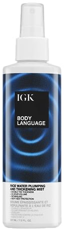 IGK Body Language Rice Water Plumping and Thickening Mist | Plumps Fine, Flat Hair for Soft, Touchable Volume | Hydrates, Detangles and Protects Up to 450°F | 5 Oz