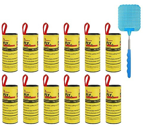Fliegenfänger, Insektenfänger, Fliegenfalle Klebestreifen, Fliegenfänger-Rollen,Fliegenfänger Leimrollen,Fliegenfalle Umweltfreundlich,Giftfrei,mit Fliegenklatsche Ausziehbar,für Drinnen und Drauße