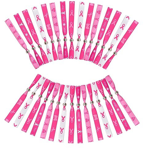 WANDIC Octobre Rose Lot de 30 Bracelet Rose réglables en Polyester pour la Lutte Contre Le Cancer du Sein - 5 Styles - pour Femme, M, Polyester