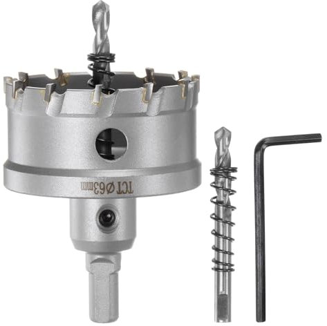 sourcing map Metal Hole Saw Carbide Cutter 63mm / 2.48 Dia for Stainless Steel, Metal, Aluminum Alloy, Copper, Brass, Plastic, with Extra Center Bit