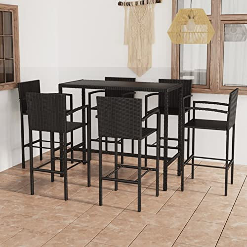 BaraSh 7-TLG. Gartenbar-Set Stehtisch Outdoor Bartisch-Set Bar MöBel Bar Outdoor Theke Garten Theke Bar Rattan Schwarz