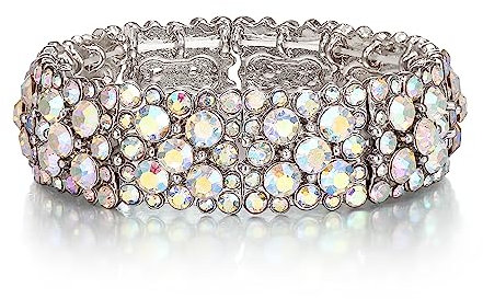 EVER FAITH Damen Rund Armkette österreichischer Kristall Elegantes Braut Stretch Armband Schillernd AB Silber-Ton