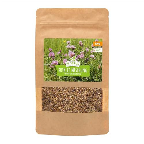FLORTUS Rotklee Samen im Druckverschlussbeutel 100g | Wildblumensamen Rotklee bienenfreundlich für Balkon, Garten & als Gründünger | Blumensamen zum Pflanzen und als Dankeschön Geschenke