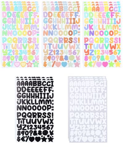 0.5 Inch Small Vinyl Letter Number Stickers, 1350 Pieces Multi Colour Mini Alphabet Number Sticker for Sign, Decor, Scrap Booking, Crafts and Decoration - 15 Sheets