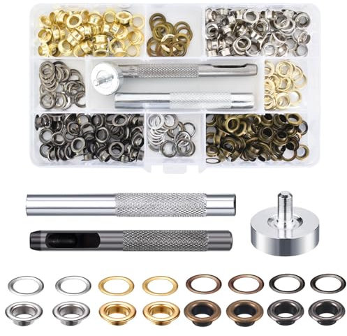 200 Set Kit de Grommets Eyeletspour le cuir 6mm avec 3PCS Pince a Oeillet Kit de Grommets Eyelets Outils Oeillet de rondelle Kit pour DIY Couture Chaussures Ceintures Sacs à Dos Vêtements Tentes
