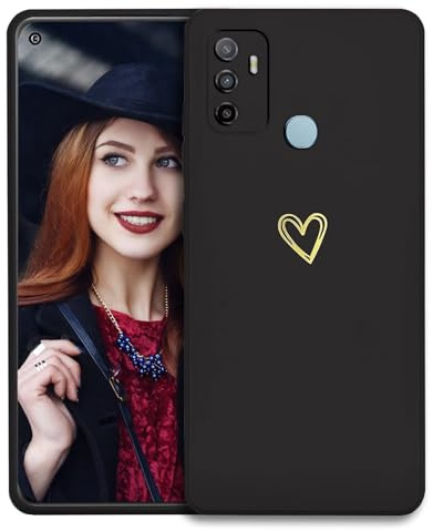 POUHYE Handyhülle für Oppo A53 4G / Oppo A53s 4G Hülle, Soft Silikon Case mit Herz, Kameraschutz und Bildschirmschutz,Ultra Dünn Stoßfest Anti-Rutsch Schutzhülle für Oppo A53 4G / Oppo A53s 4G Schwarz