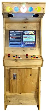 SAN-J Holz Arcade Spielautomat, Arcade Automat aus Holz, Natur, Handgefertigter, 3000 Klassische Videospiele, 22-Zoll Monitor, 2 Spieler Videospielautomat