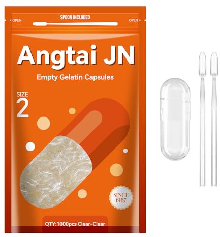 AngtaiJN Capsules de Gélatine Vides Taille 2(1000 Unités)-Capsule Gelatine Transparente à Remplir avec 2 Micro Cuillère de Laboratoire, Gélule Vide Compatible avec le Remplisseur de Capsules de 2