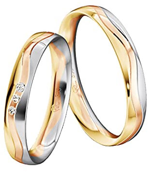 JC Trauringe Gold 333 Tricolor Paarpreis Poliert Partnerringe Gelb-, Weiß- & Rotgold mit Gravur in edler Schatulle 2 Hochzeitsringe Herrenring ohne & Damenring mit Steinen I ICT24