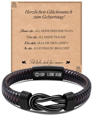 CheersLife Geburtstagsgeschenk für Männer Armband Herren Leder - Armbänder Gravur Herren Lederarmband Geschenke für Männer Junge Sohn Papa Ehemann Freund Bruder 18 30 40 50 Geburtstag