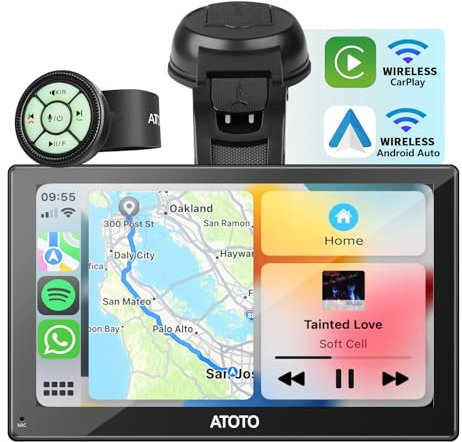 ATOTO P5 Tragbares Autoradio 7-Zoll QLED Blendfreies Touchscreen, Wireless CarPlay/Android Auto, Automatische Dimmung, PhoneLink, Bluetooth, AUX/FM-Ausgang, 4 Audioausgänge, GPS Navi, P507SD-S01