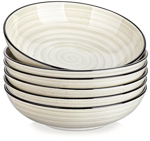 vancasso Bonbon Suppenteller 6er Set, Suppenschalen Steingut, 21,7 x 5,5 cm Pastateller groß tief, Nudelschalen, Ramenschalen, Salatschüssel für Spülmaschine und Mikrowelle
