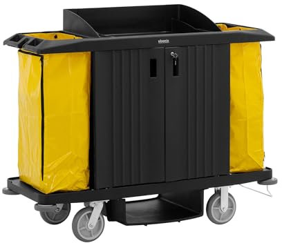 ulsonix ULX-TIUPP Reinigungswagen abschließbar 6 Ablagen 2 Säcke aus Nylon 250 kg Traglast 20 cm große Räder handliche Griffe Putzwagen für Hotels und Büros Hotelwagen