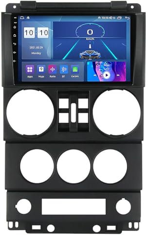 Plokm Android 12 Car Stereo Radio mit GPS Touchscreen 9 Zoll SAT NAV für J-EEP Wrangler JK Rubicon 2007-2010 RDS AM FM Empfänger mit 4G 5G WiFi DSP Carplay Player M400S