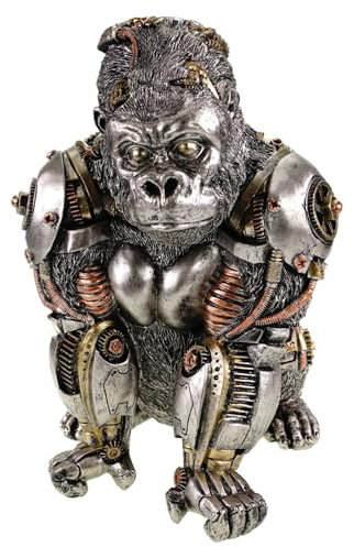 Kremers Schatzkiste Großer Steampunk Gorilla 30cm Dekofigur aus Polyresin Silber/goldfarben Skulptur