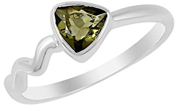 SILCASA Natürlicher Moldavit-Ring aus 925er-Sterlingsilber Geburtsstein 6 mm dreieckiger Schmuck Geburtstagsgeschenk für Frauen und Mädchen 58 (18.5)