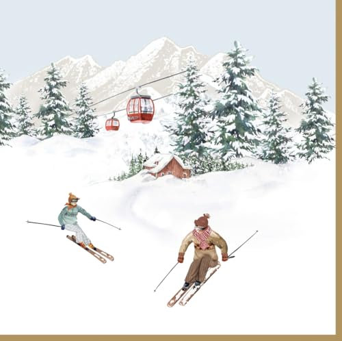 Lot de 20 serviettes en papier avec motif de Noël et sport en hiver - Idéales pour le découpage et la technique des serviettes - 33 x 33 cm, Blanc.