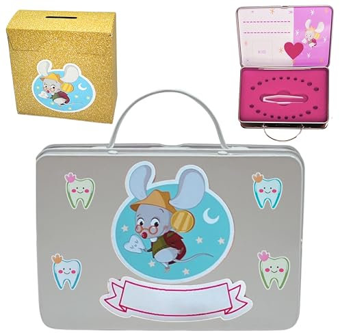 MAXI NONA MAXINONA.COM Caja dientes de leche niño - Regalo ratoncito Pérez niño y niña - Pegatinas infantiles ratón Pérez y hada de los dientes