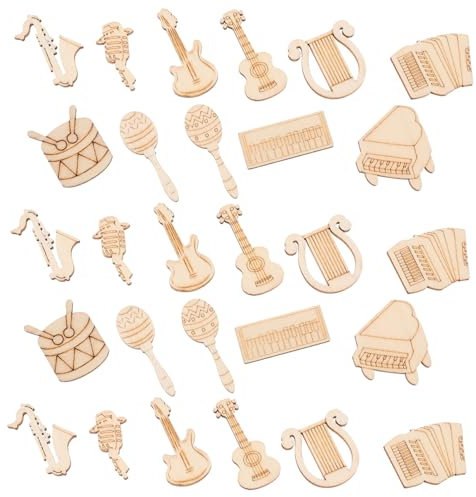 DIYEAH 100 Stück Maker Holzausschnitt Charme Gitarren Konfetti Musikinstrument Zum Basteln DIY Zubehör Holz Türschild DIY Material Unvollendete Holzausschnitte Holzmittelstücke