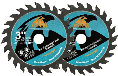 EXFEIN 75mm Holz-Trennscheibe 2 Stück - 24T TCT Hartmetall bestückte Zähne Kompaktes Kreissägeblatt, Allzweck für Schneiden in Holz Kunststoff und Verbundwerkstoffen