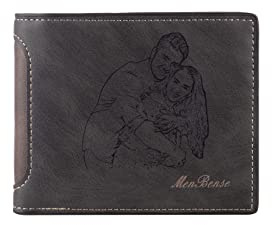 lorajewel Personalisierte Geldbörsen für Männer Leder Portemonnaie mit Foto Text Herren Brieftasche Geschenke für Vatertag Valentinstag Weihnachtstag (H)