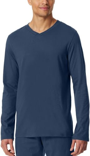 Schiesser Herren Schlafshirt Kurzarm V-Ausschnitt Bio-Baumwolle-Mix + Relax Pyjamaoberteil, royal_182182, 56 DE