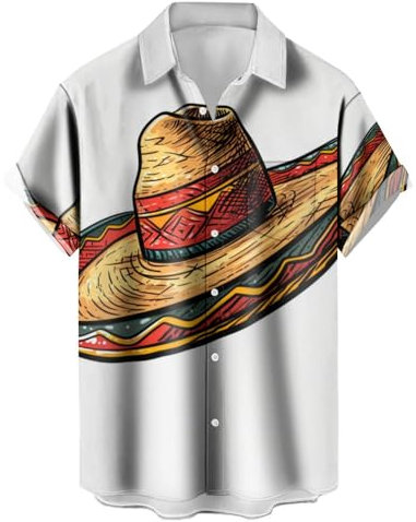 ApCuYf Cinco De Mayo Hawaii-Hemden für Herren, kurzärmelig, Button-Down, 3D-Druck, Urlaubshemden, Sommer-Tops, Cinco De Mayo Mütze, 3XL