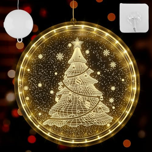 BORDEAG Luce decorativa per finestre natalizie, 24 cm, luci natalizie, da appendere, luci di Natale, con ventosa, per esterni, interni, terrazze, sfondo