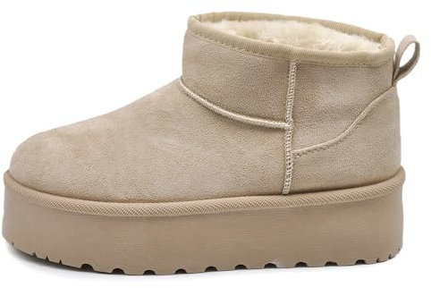 IF Stivali Stivaletti Mammut Da Donna Alla Caviglia Con Pelo Pelliccia Platform Zeppa Camoscio Sintetico P309 Beige N.40